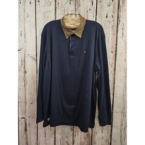 Van Laack Men's XL 54 Navy Long‎ Sleeve Corduroy Collar Polo Shirt Top Tee EUC